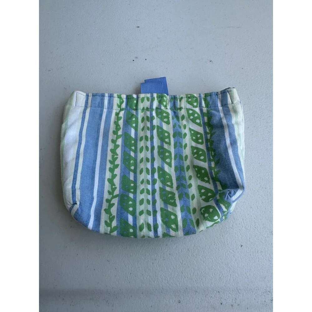 Handmade Hawaiian Silkscreen Stripe Hook Loop Closure Nylon Lined Cosmetic Pouch